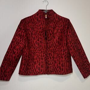 Painted Pony Jacket Women's Size M Red Leopard Animal Print Zip Western VTG USA